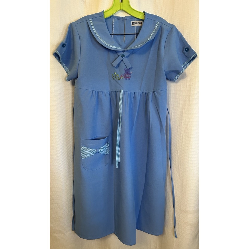 VTG 80s Pokpong Light Blue Sailor Dress Large Embroidered Maternity